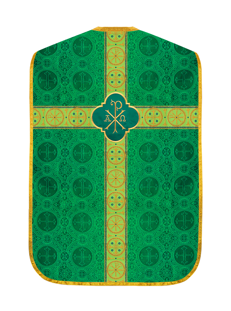 Roman Chasuble Vestment with Spiritual Motif and Ornate Braids