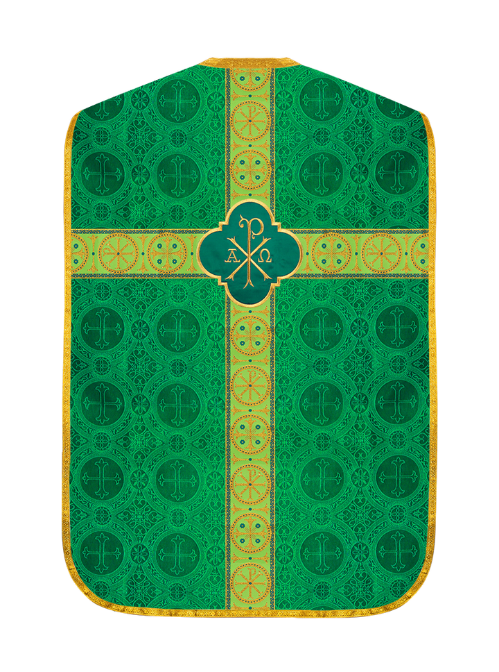 Roman Chasuble Vestment with Spiritual Motif and Ornate Braids