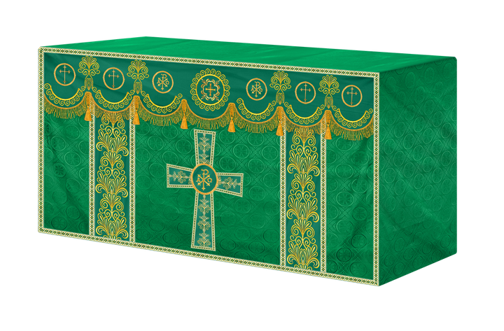 Ornate Altar Cloth with Gold Embroidery & Gothic Cross Design