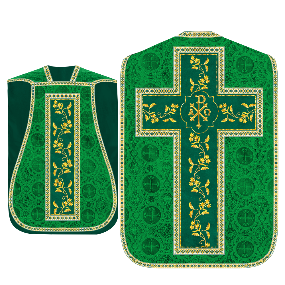 Roman Chasuble Vestment With Floral Design and Trims