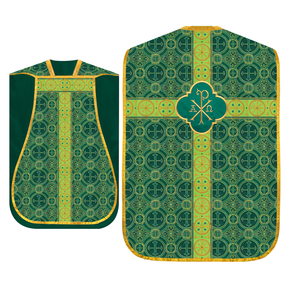 Roman Chasuble Vestment with Spiritual Motif and Ornate Braids