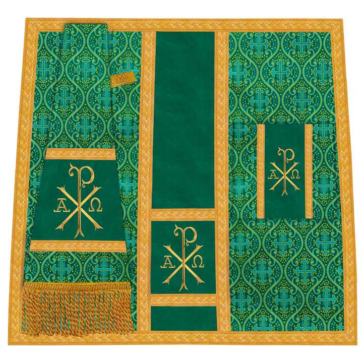 Roman Chasuble Vestment with Spiritual Motif and Ornate Braids