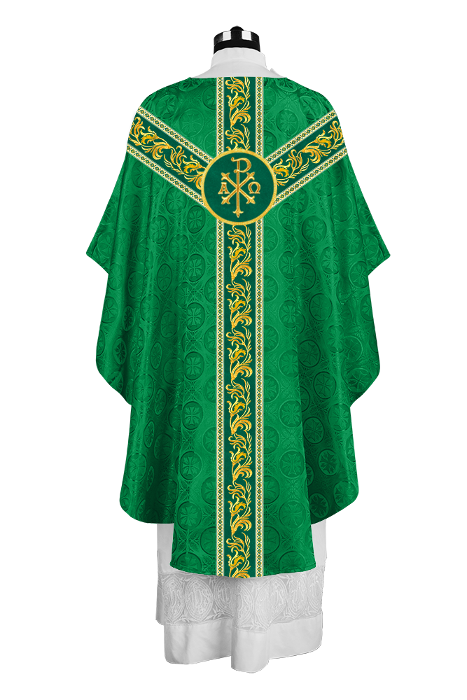 Premium Gothic Priest Chasuble with Embroidery Orphrey & Liturgical Motif