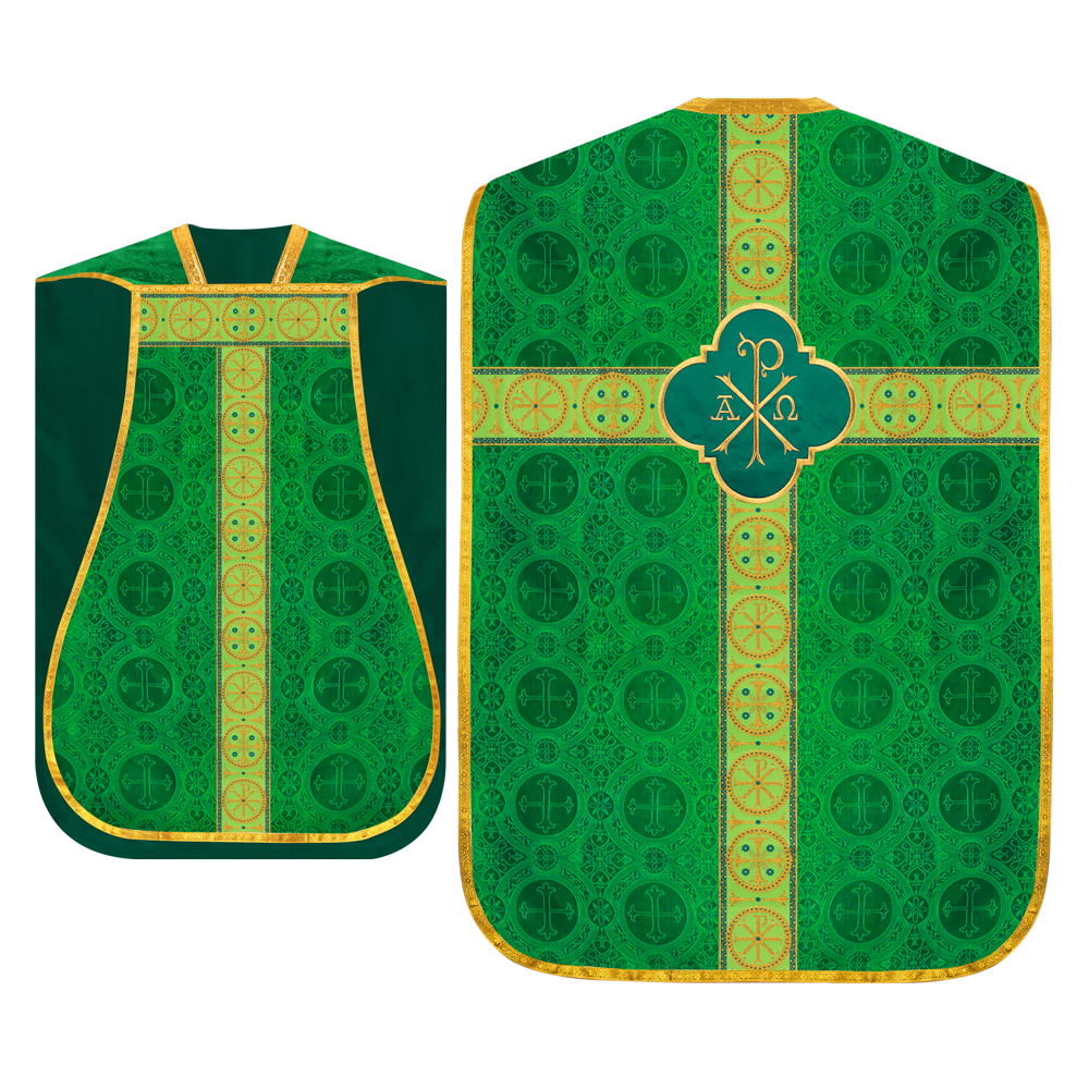 Roman Chasuble Vestment with Spiritual Motif and Ornate Braids