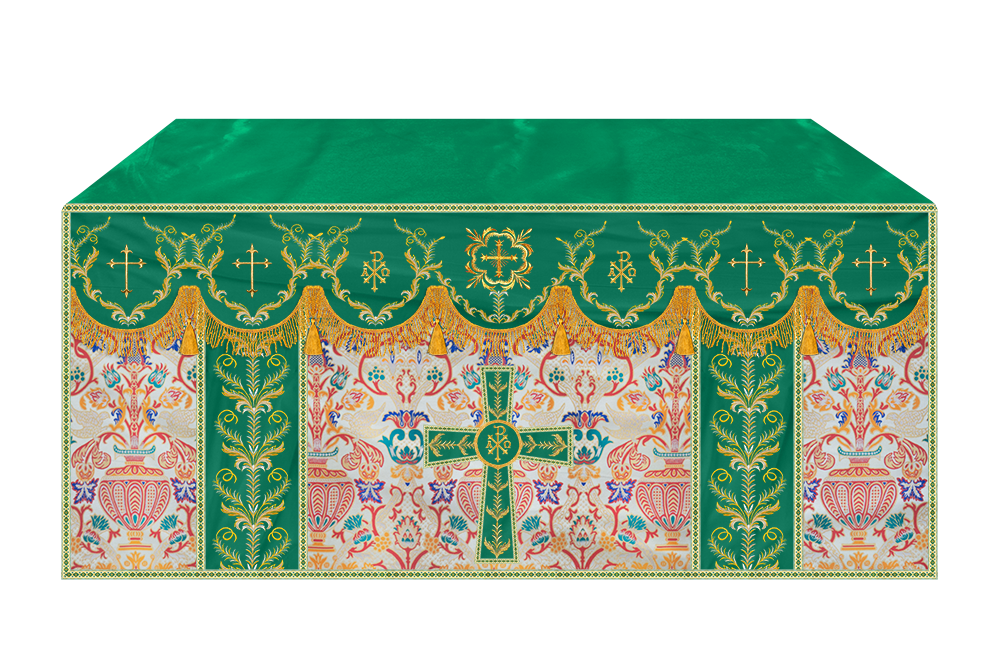 Liturgical Tapestry Altar Cloth with Detailed Embroidered Trims