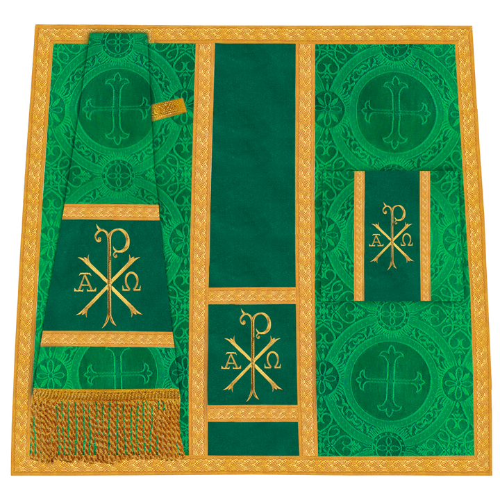 Roman Chasuble Vestment with Spiritual Motif and Ornate Braids