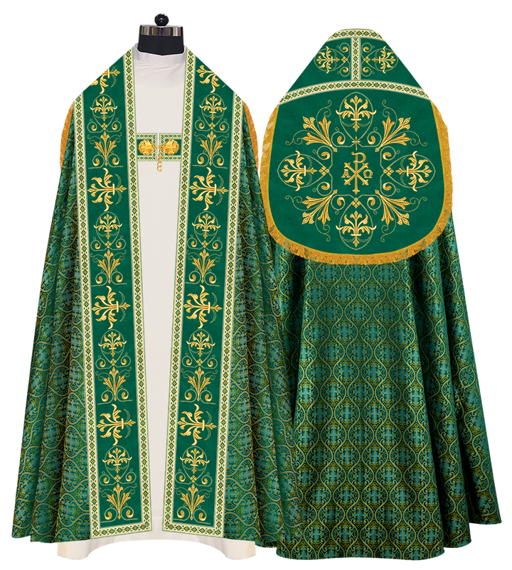 Embroidered Roman Cope Vestment with Braided Trims