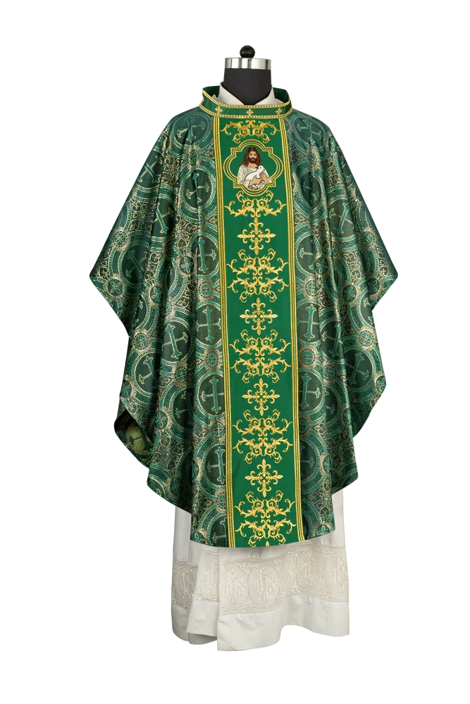 Liturgical Chasuble with Intricate Embroidery of Jesus and the Lamb