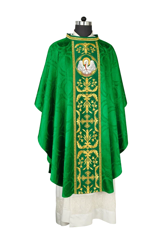 Gothic Chasuble with Ornate Pelican and Cross Embroidery