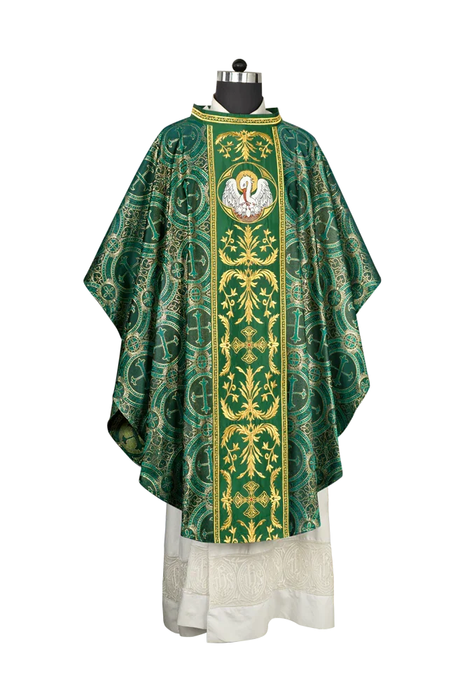 Gothic Chasuble with Ornate Pelican and Cross Embroidery