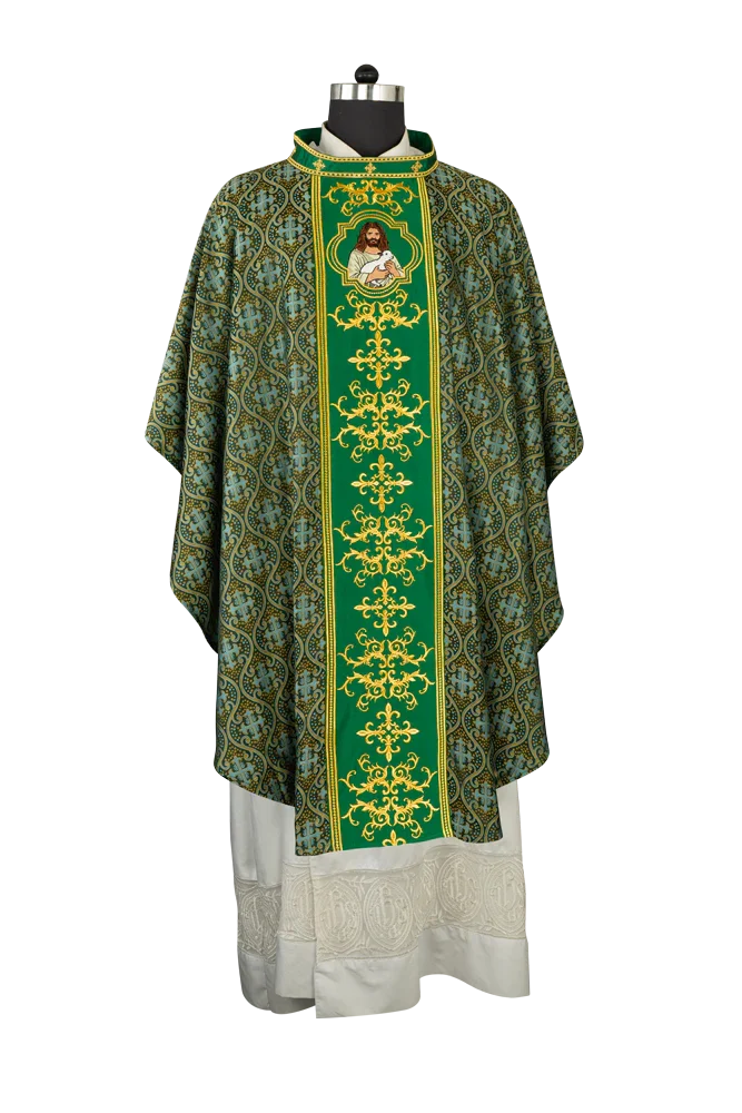 Liturgical Chasuble with Intricate Embroidery of Jesus and the Lamb