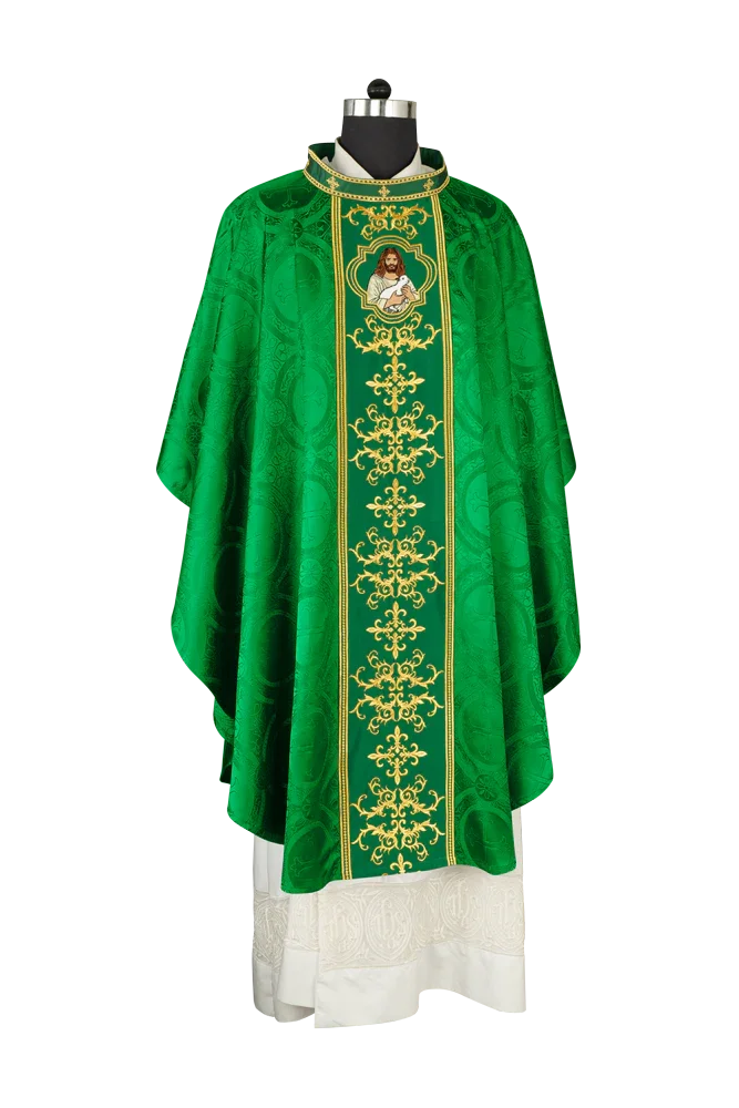 Liturgical Chasuble with Intricate Embroidery of Jesus and the Lamb