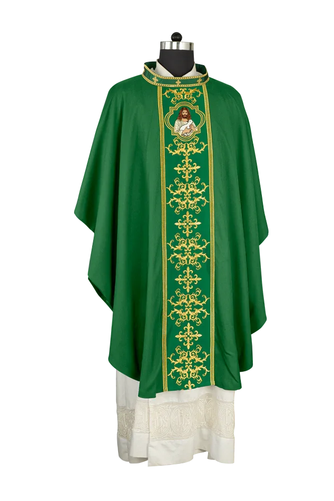 Liturgical Chasuble with Intricate Embroidery of Jesus and the Lamb