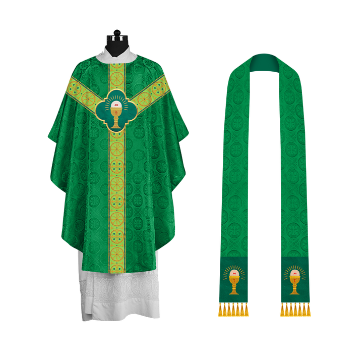 Handcrafted Liturgical Chasuble Adorned with Braided Orphrey