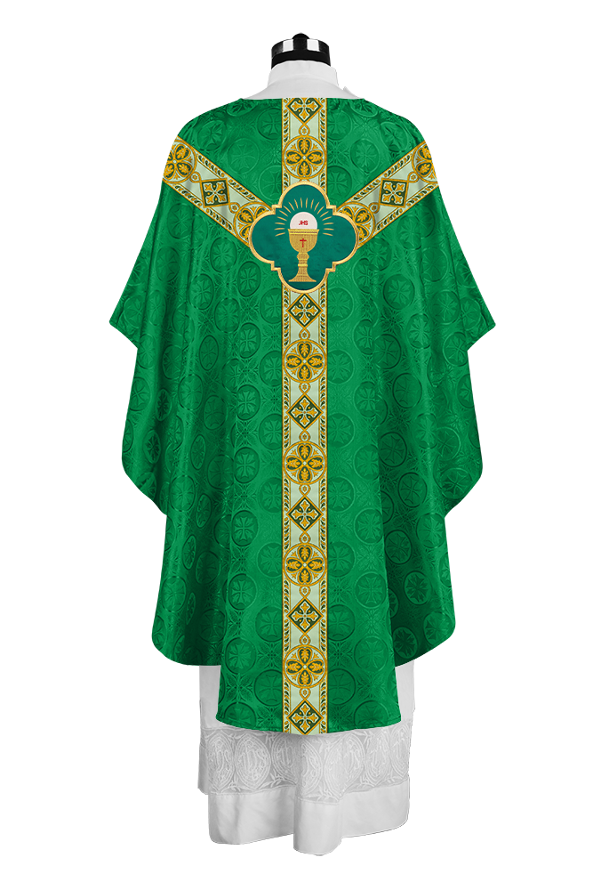 Traditional Liturgical Chasuble Adorned with Braided Orphrey
