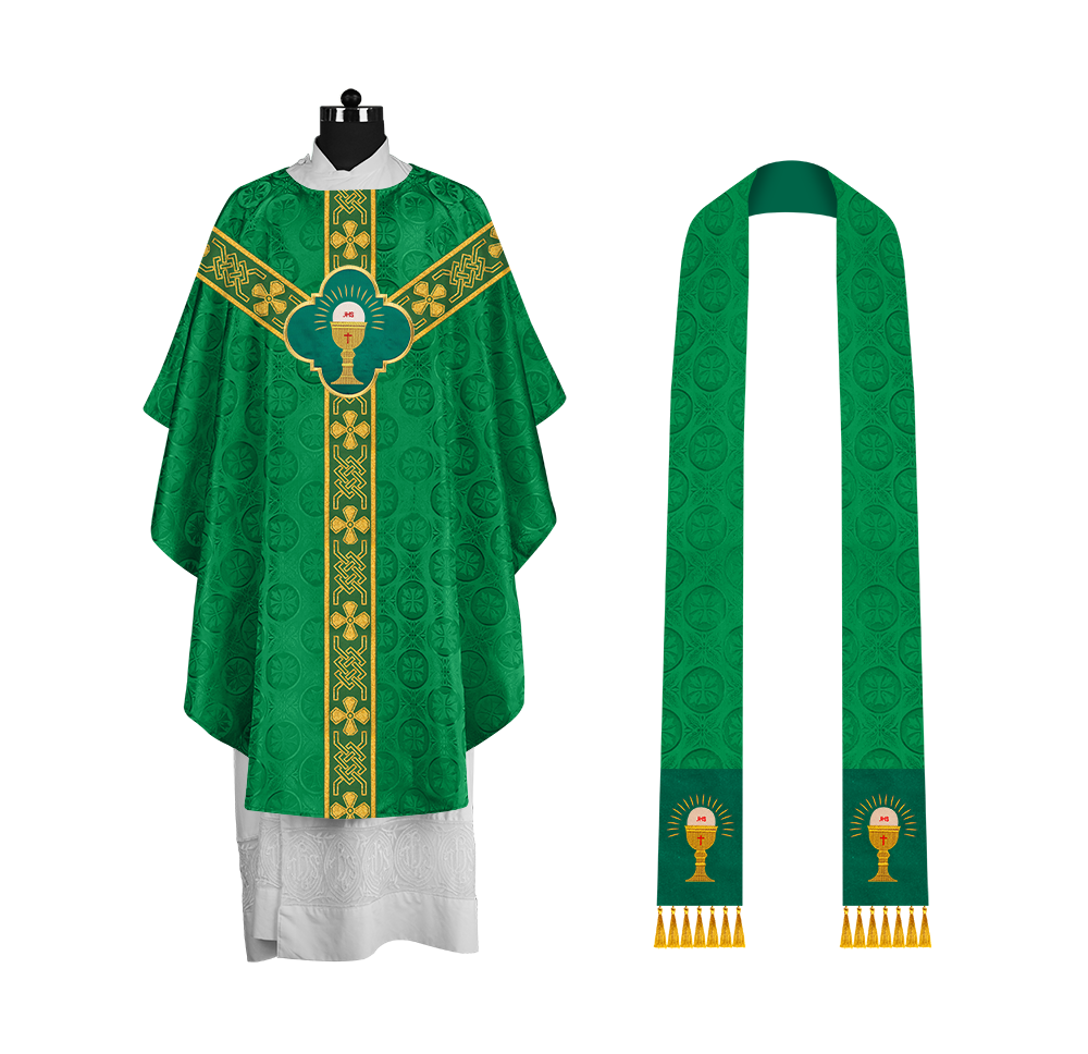 Pastor Chasuble with Embroidered Motif and Braided Orphrey