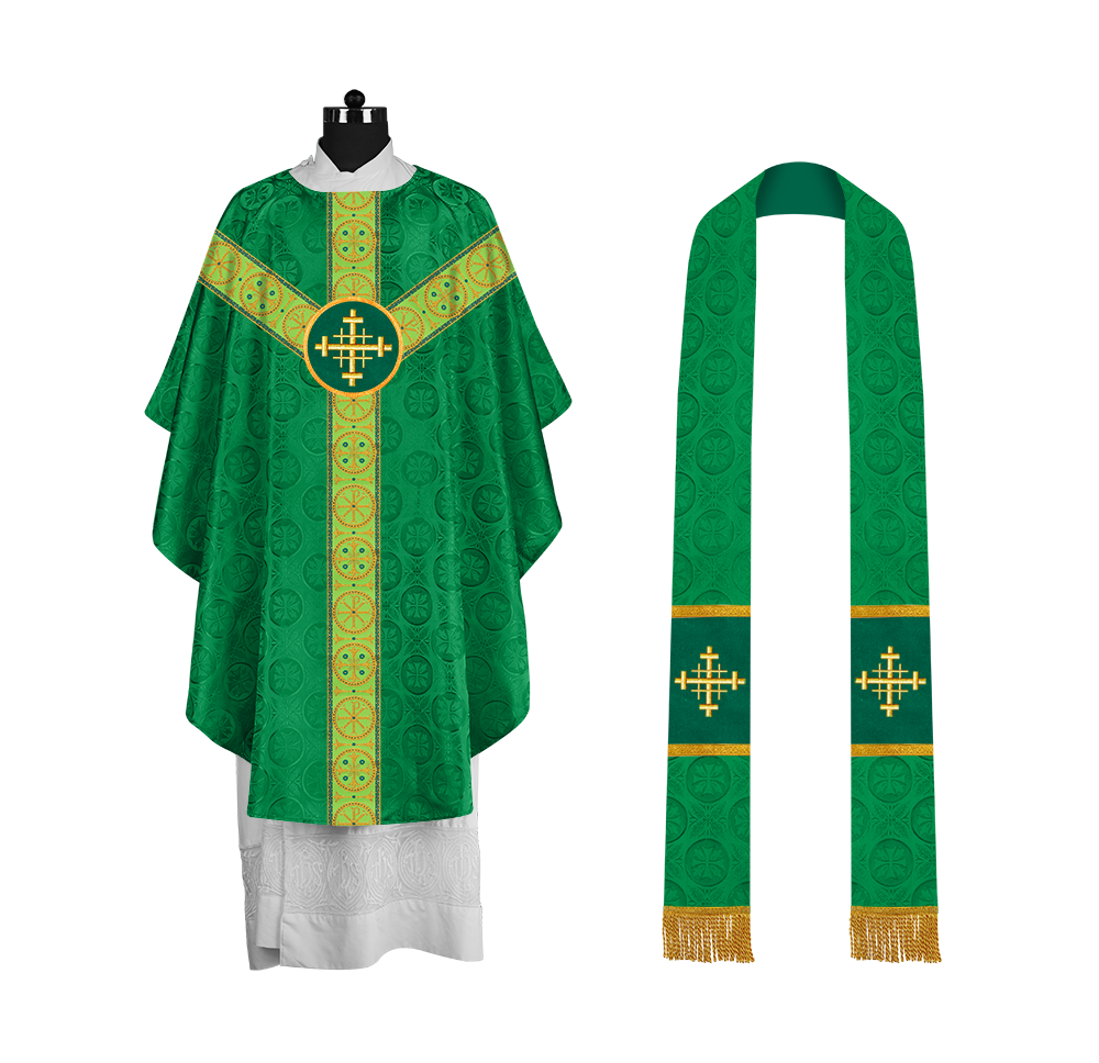 Gothic-Style Chasuble in Premium Fabric with Spiritual Motif