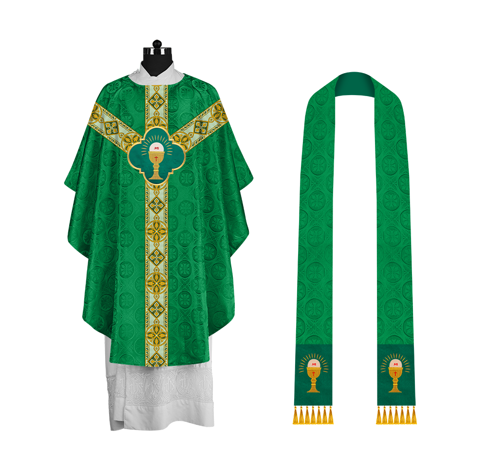Traditional Liturgical Chasuble Adorned with Braided Orphrey