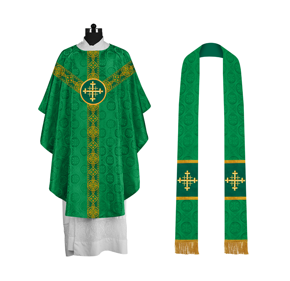 Liturgical Gothic Chasuble with Fine Lace Orphrey and Motif