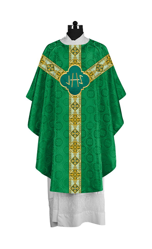Traditional Liturgical Chasuble Adorned with Braided Orphrey
