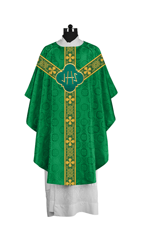 Pastor Chasuble with Embroidered Motif and Braided Orphrey