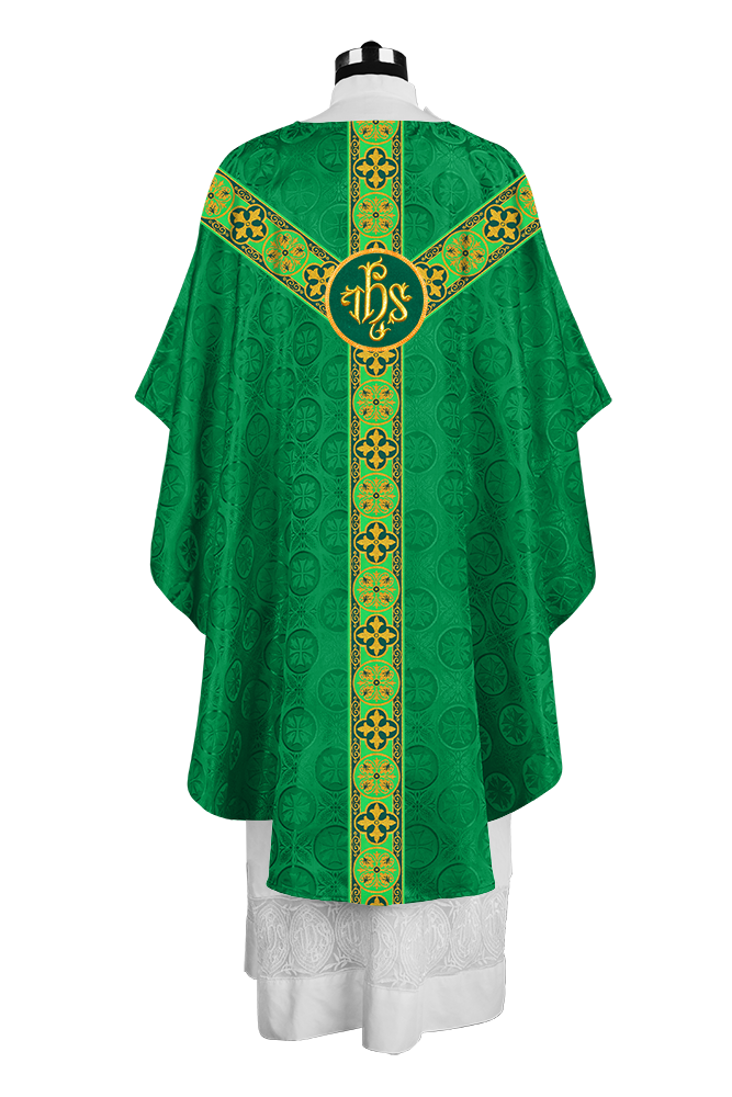 Gothic Chasuble Vestment with Spiritual Motif and Ornate Lace