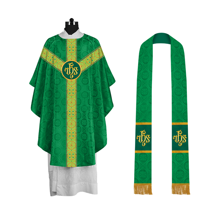 Gothic-Style Chasuble in Premium Fabric with Spiritual Motif