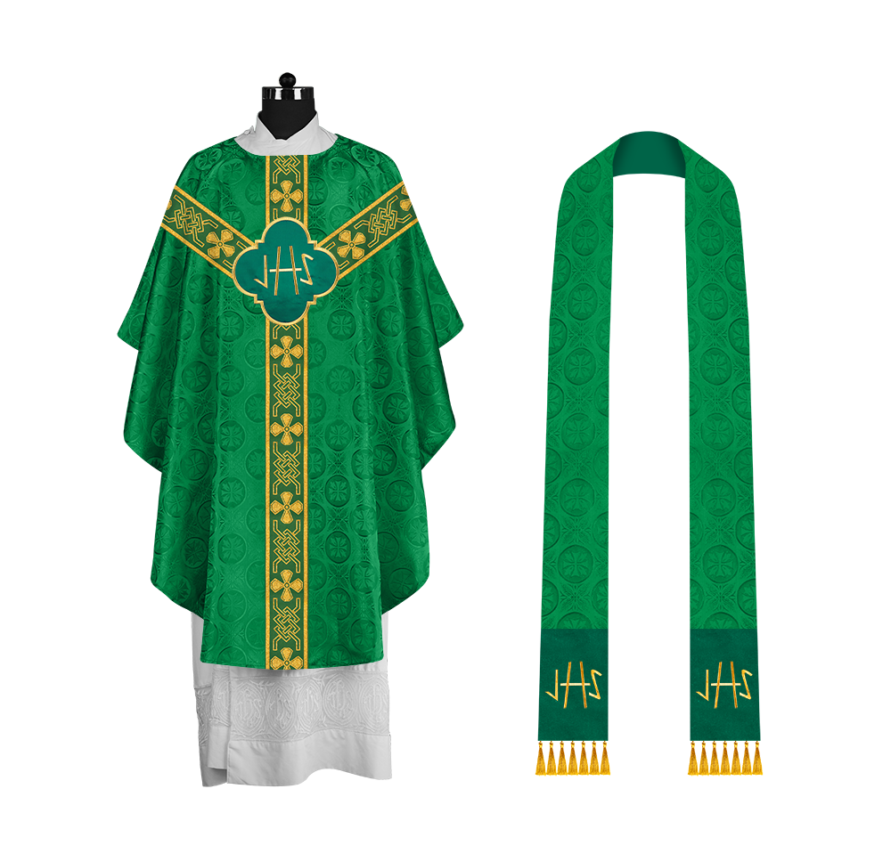 Pastor Chasuble with Embroidered Motif and Braided Orphrey