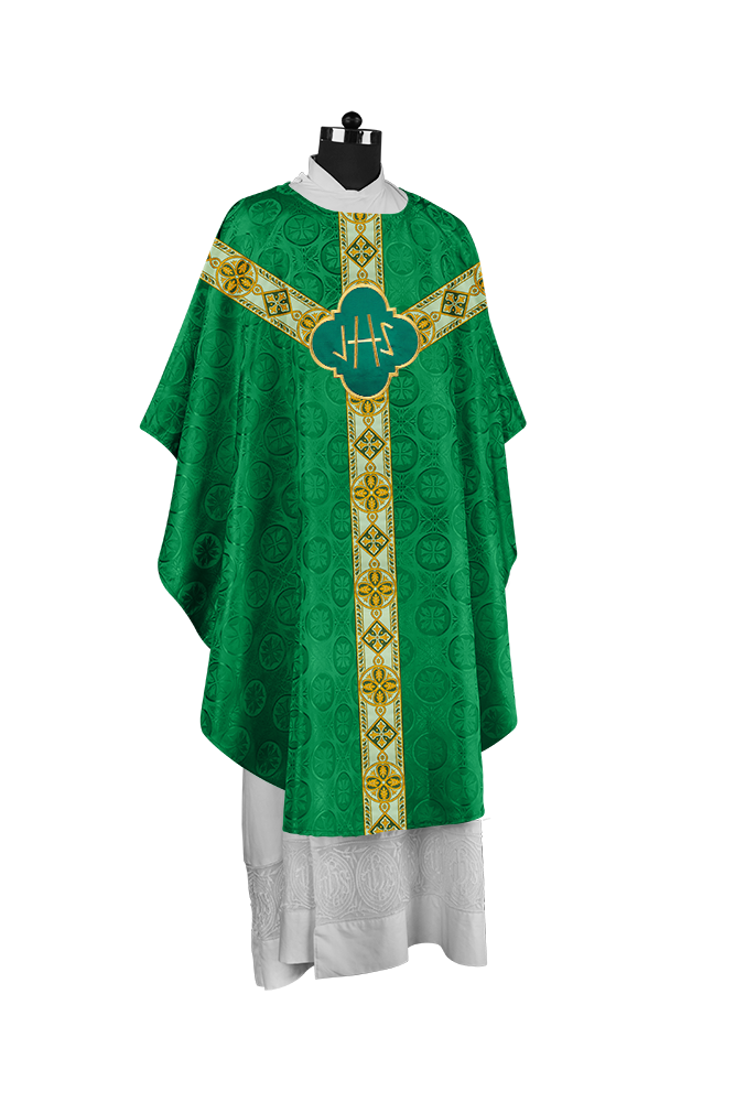 Traditional Liturgical Chasuble Adorned with Braided Orphrey