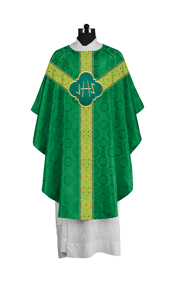 Handcrafted Liturgical Chasuble Adorned with Braided Orphrey