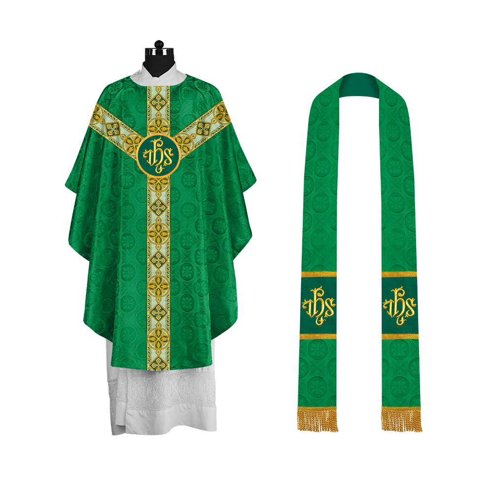 Elegant Gothic Chasuble with Ornate Braided Orphrey
