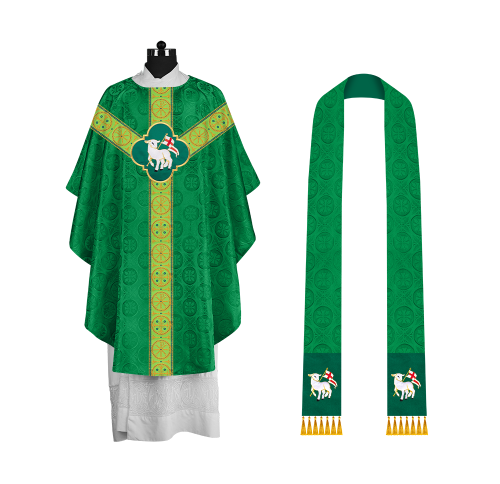 Handcrafted Liturgical Chasuble Adorned with Braided Orphrey