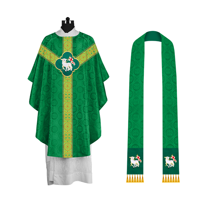 Handcrafted Liturgical Chasuble Adorned with Braided Orphrey