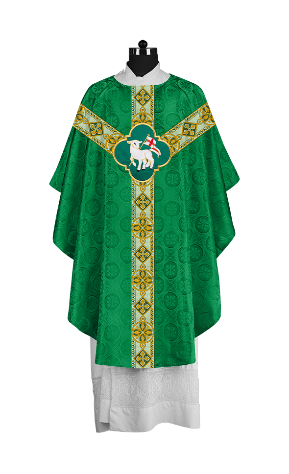Traditional Liturgical Chasuble Adorned with Braided Orphrey