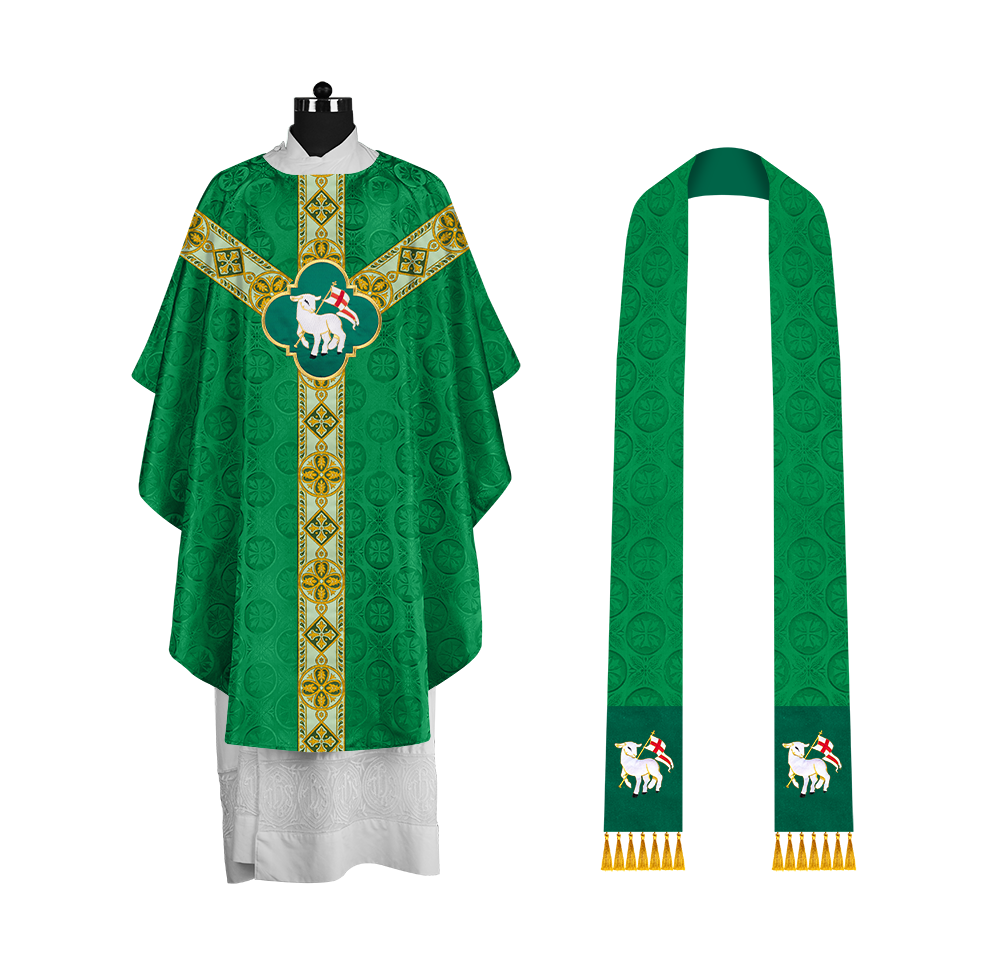 Traditional Liturgical Chasuble Adorned with Braided Orphrey