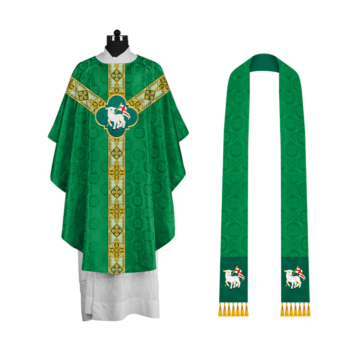 Traditional Liturgical Chasuble Adorned with Braided Orphrey