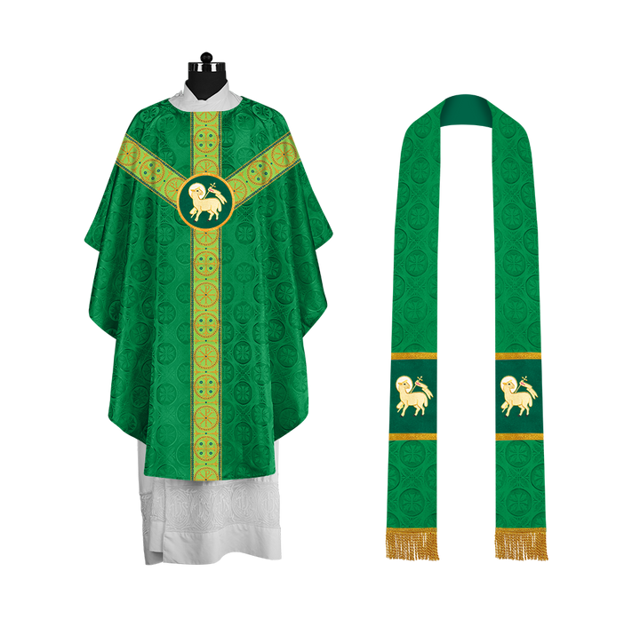 Gothic-Style Chasuble in Premium Fabric with Spiritual Motif
