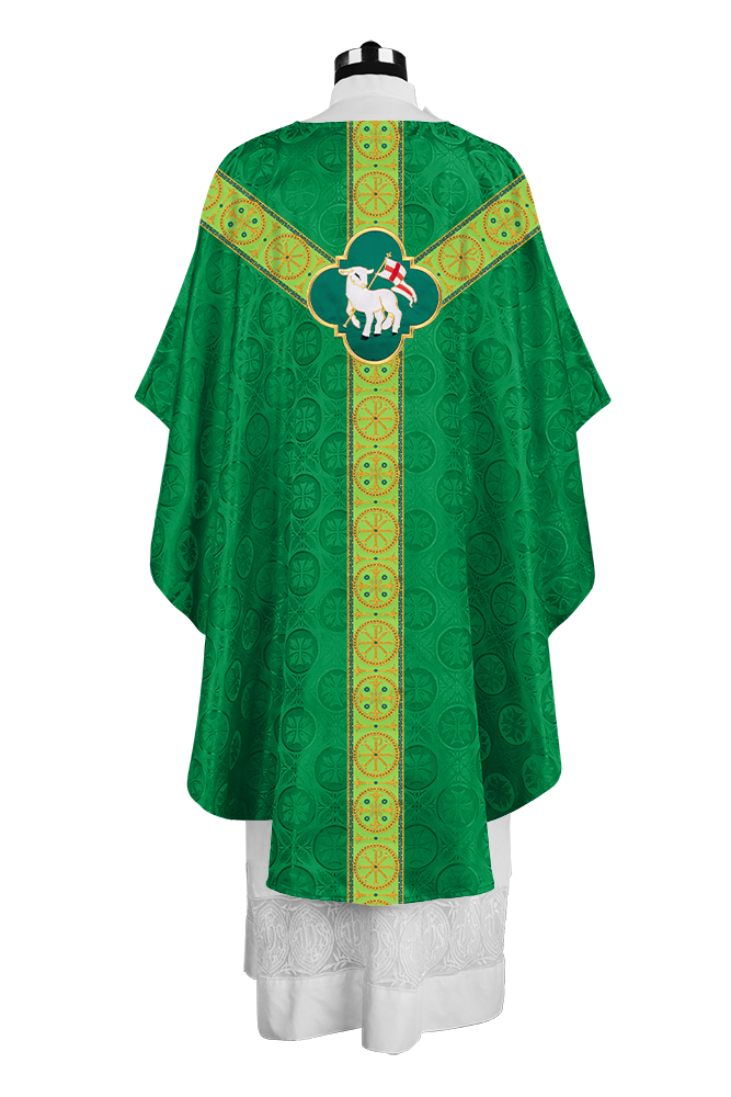 Handcrafted Liturgical Chasuble Adorned with Braided Orphrey