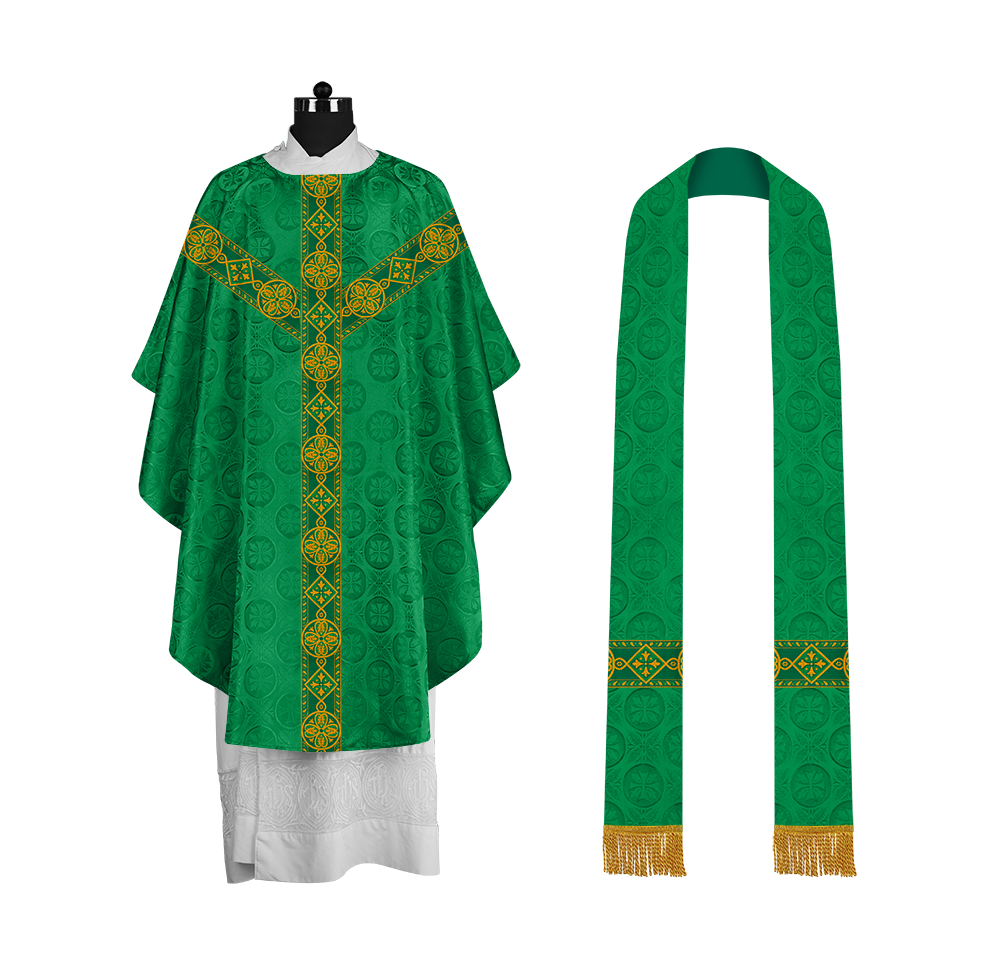 Liturgical Gothic Chasuble with Fine Lace Orphrey and Motif