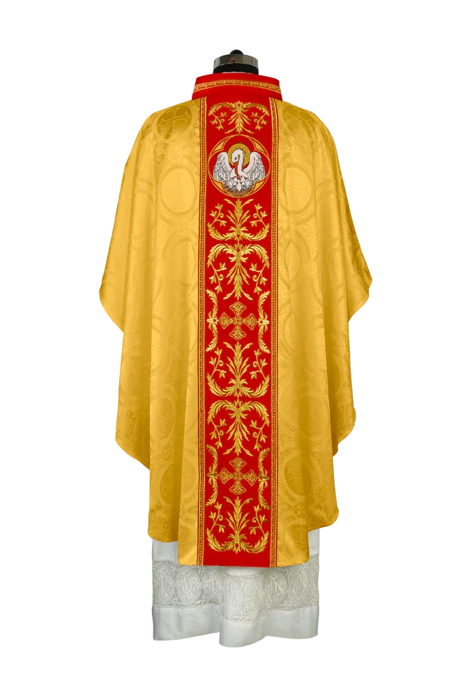 Gothic Chasuble with Ornate Pelican and Cross Embroidery