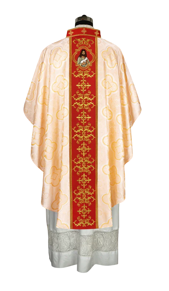 Liturgical Chasuble with Intricate Embroidery of Jesus and the Lamb