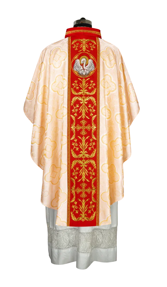 Gothic Chasuble with Ornate Pelican and Cross Embroidery