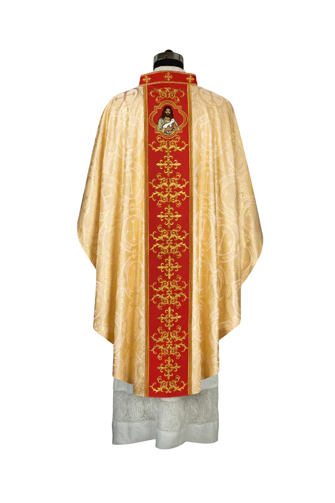 Liturgical Chasuble with Intricate Embroidery of Jesus and the Lamb