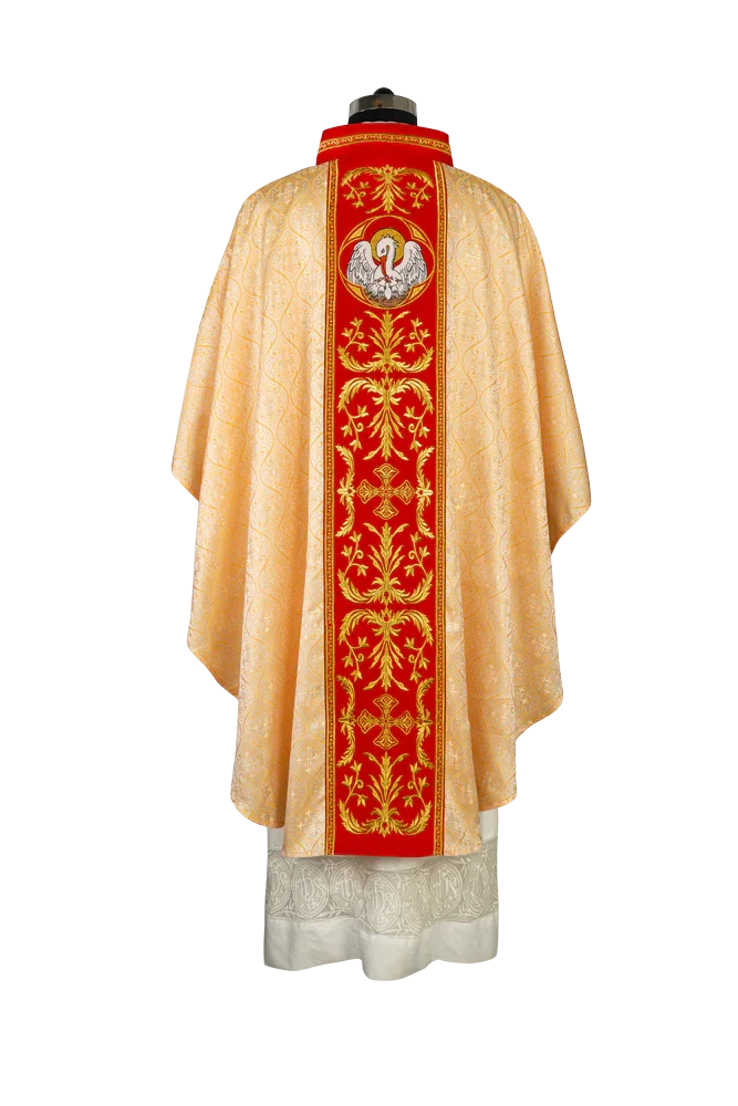 Gothic Chasuble with Ornate Pelican and Cross Embroidery