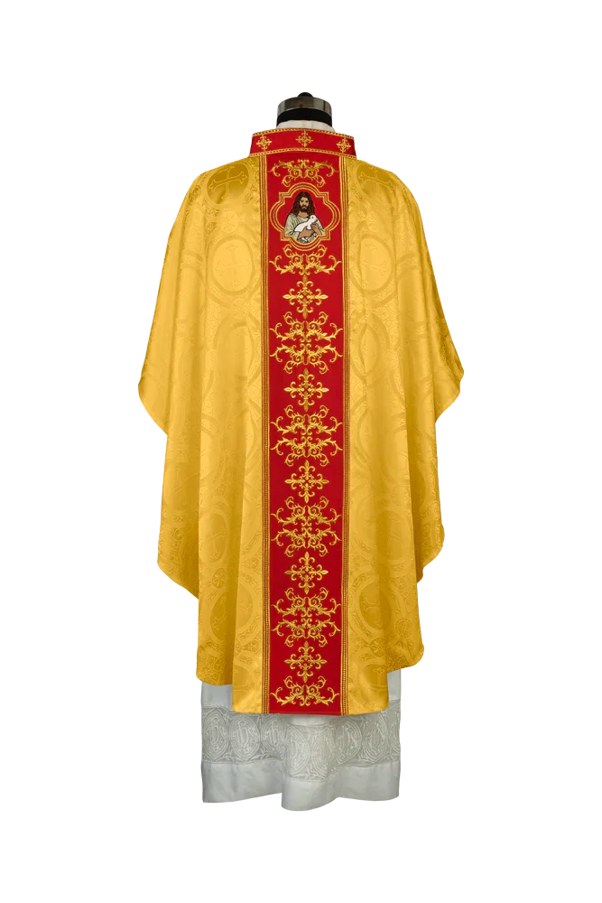Liturgical Chasuble with Intricate Embroidery of Jesus and the Lamb