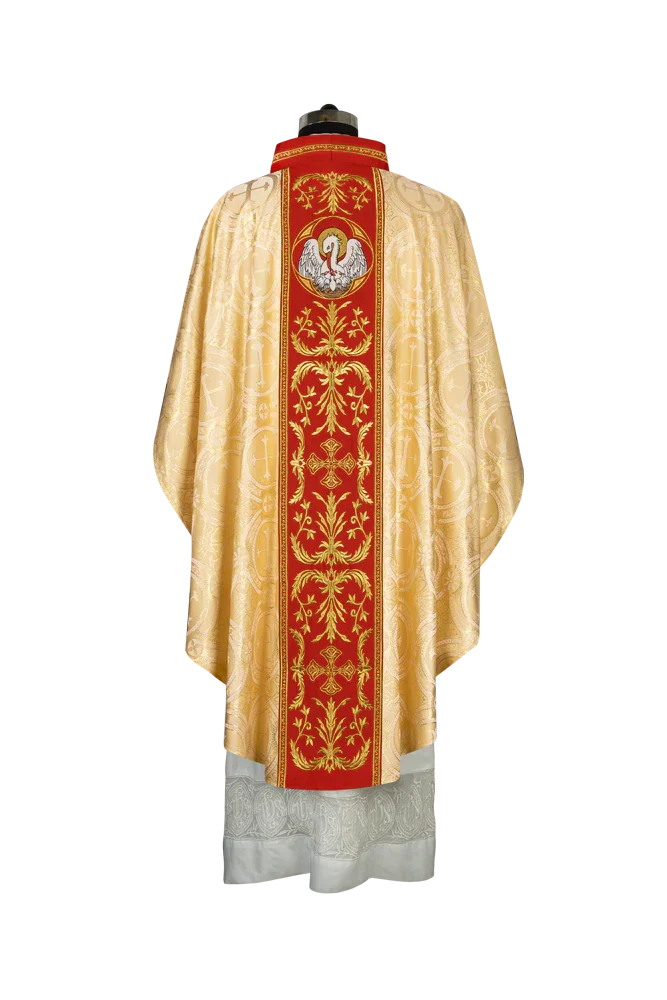 Gothic Chasuble with Ornate Pelican and Cross Embroidery