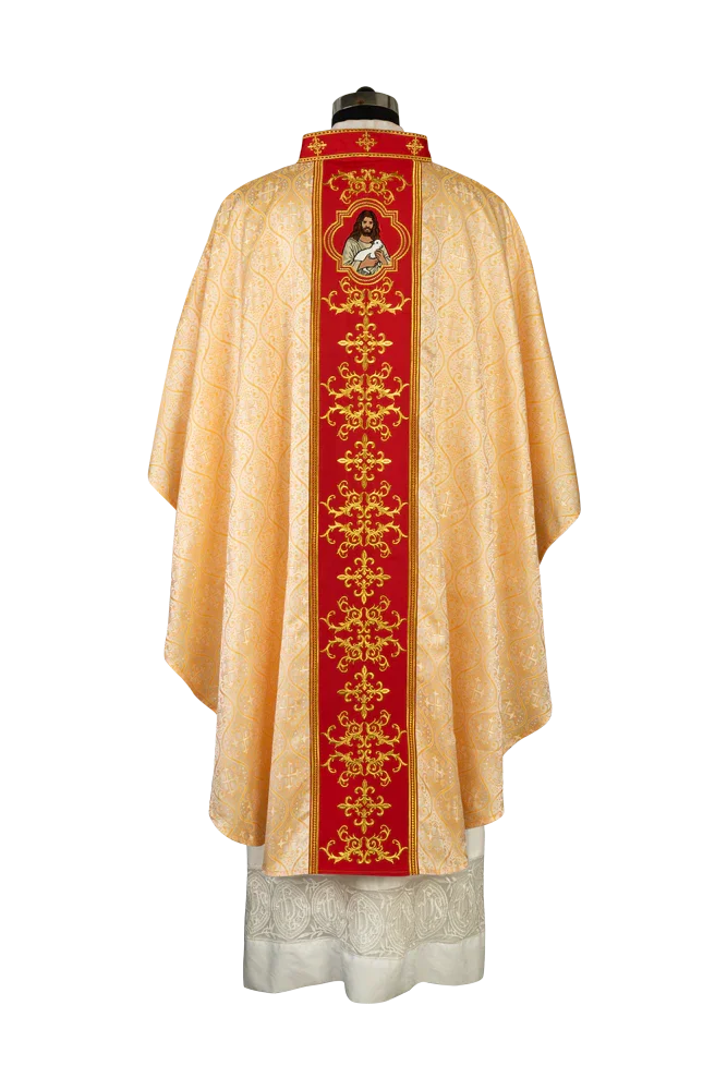 Liturgical Chasuble with Intricate Embroidery of Jesus and the Lamb