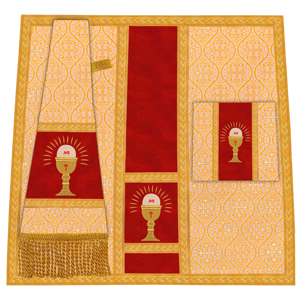 Roman Chasuble Vestment with Spiritual Motif and Ornate Braids