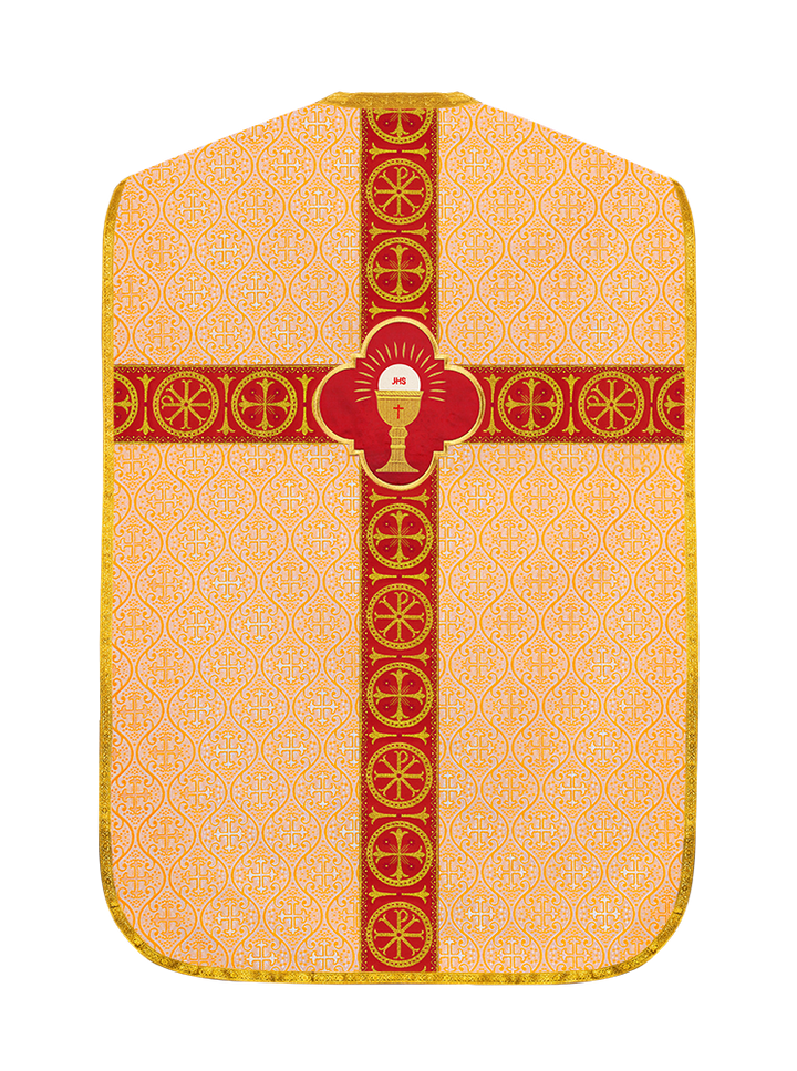 Roman Chasuble Vestment with Spiritual Motif and Ornate Braids