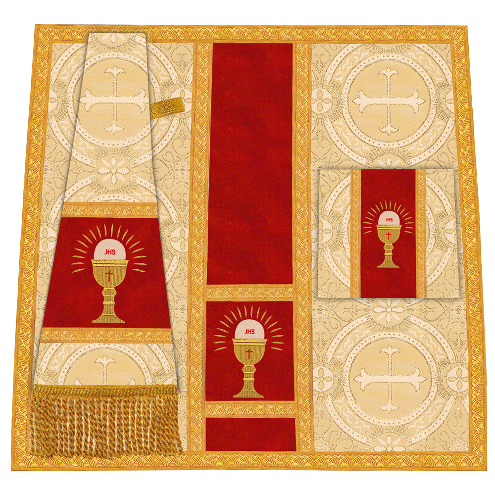 Roman Chasuble Vestment with Spiritual Motif and Ornate Braids